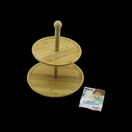 Yuvarlak 2 Katlı Ahşap Bambu Servis Sunumluğu 20/25 Cm