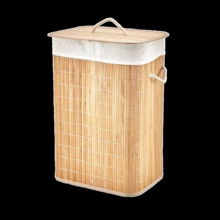 Bambu Kirli Çamaşır Sepeti 40x30x60 cm - Kapaklı İpli Kumaş Torbalı