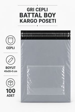Gri Cepli Battal Boy Kargo Poşeti 45x55+5 Cm 100 Adet