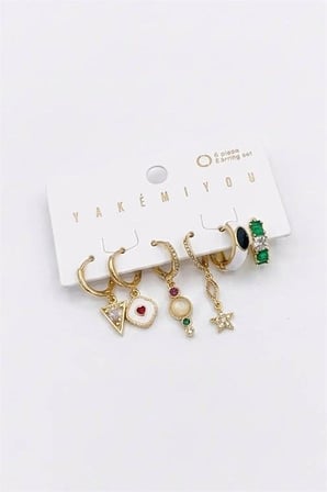 Taşlı Set Küpe - Altın