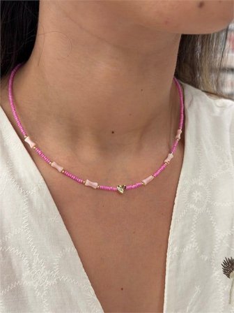 Kalp Boncuk Kolye - Pembe
