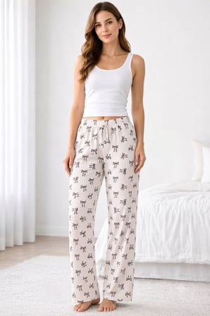 Viskon Pamuklu Kadın Pudra Desenli Pijama Pantolon - MG009 - Mudanis