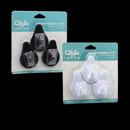 3'lü Yapışkanlı Lilyum Askı - Siyah Beyaz Plastik