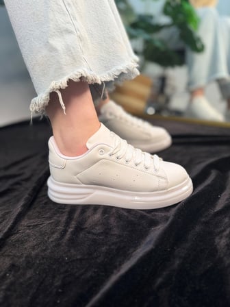 Günlük Unisex Spor Ayakkabı Vegan Deri Bağcıklı Hafif Kalın Yüksek Taban Yürüyüş Sneaker 628