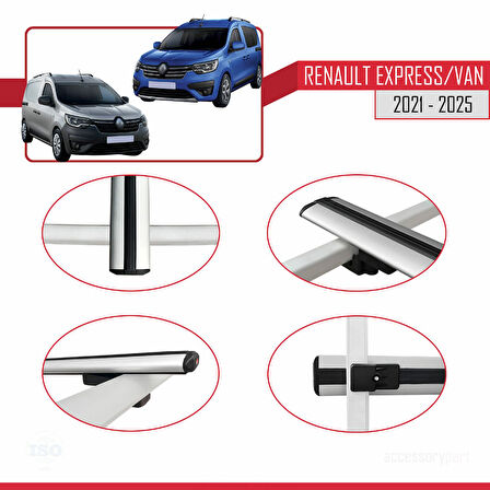Renault Express 2021 ve Sonrası ile Uyumlu BASIC Model Ara Atkı Tavan Barı Gri 2 Adet
