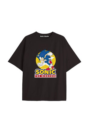 UNİSEX Bay Sonic Desenli Siyah Yazlık T-shirt