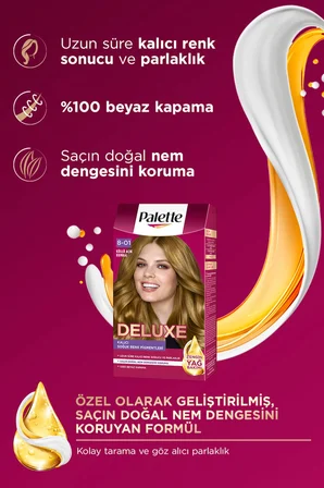 Deluxe 8-01 Küllü Açık Kumral Zengin Yağ Bakımı Kit Saç Boyası Bakım Maskesi