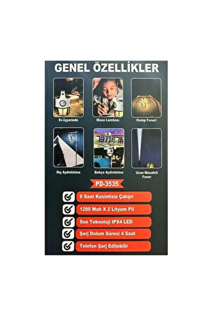 PD-3535 Çift Işıklı Solar Şarjlı Kamp Lambası