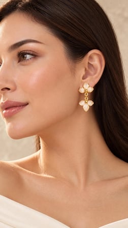 RiODY Fleur d’Ivoire Fildişi Çiçek Formlu Sallantılı Gold Renk Kadın Küpe