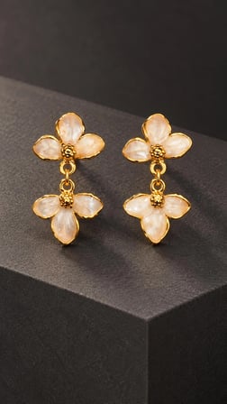 RiODY Fleur d’Ivoire Fildişi Çiçek Formlu Sallantılı Gold Renk Kadın Küpe