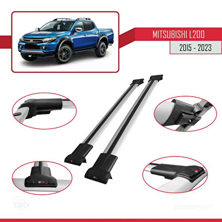 Mitsubishi L200 V 2015-2023 Arası ile Uyumlu FLY Model Ara Atkı Tavan Barı Gri 2 Adet