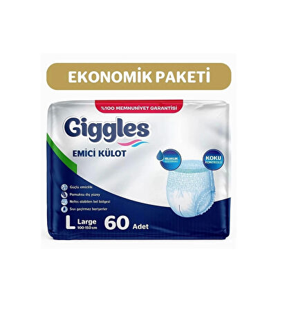 giggles Yetişkin Emici Külot Bez Büyük Boy (large) 30'lu 2 Paket (60 Adet) Bel Boy 100-150 Cm