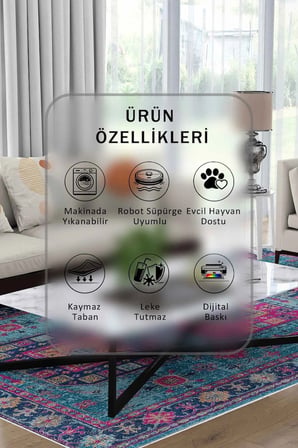 Yıkanabilir Kaymaz Taban Dijital Baskılı Halı ve Yolluk – Leke Tutmaz Salon & Mutfak Halısı