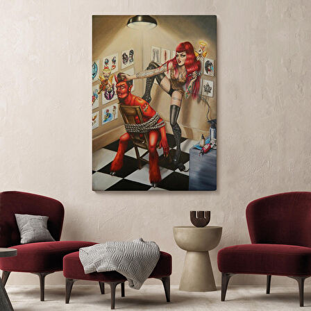 Şeytanı Yakalayan Dövmeci Kız Duvar Tablosu-6285