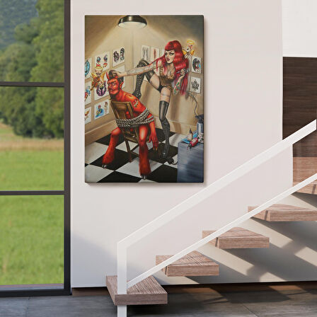 Şeytanı Yakalayan Dövmeci Kız Duvar Tablosu-6285