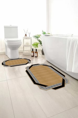 2 li Banyo Paspası, Yumuşak Banyo Halısı, Kaymaz Tabanlı, Yıkanabilir - 60x100 - 50 x60