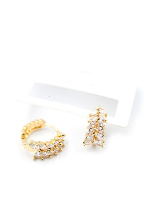 Taşlı Halka Küpe - Altın