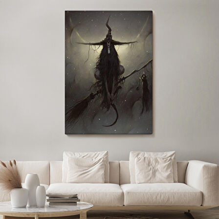 Süpürge ile Uçan Cadı ve Kedisi, Cadılar Bayramı Hediyesi, Hellowen Tablo -6287