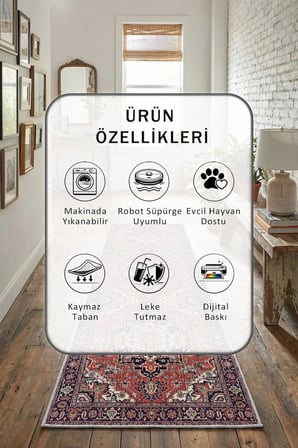 A-19 Yıkanabilir Yolluk Halı Kaymaz Taban Salon Mutfak Vizon
