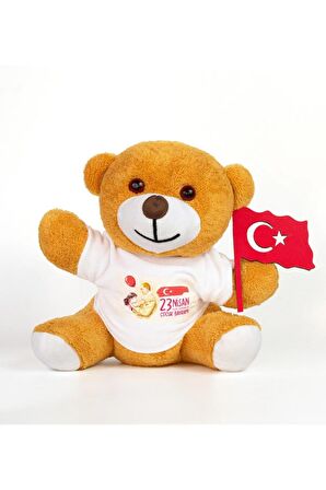 23 Nisan Kutlu Olsun Tişörtlü & Bayraklı Sevimli Ayıcık