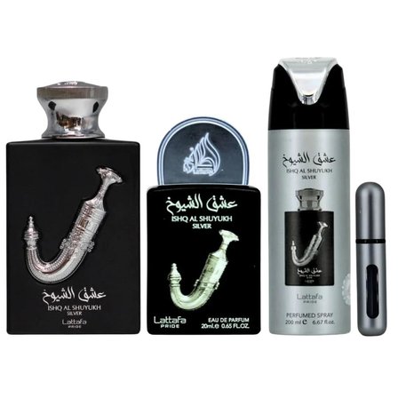 Lattafa Ishq Al Shuyukh Silver EDP 100 ml + EDP 20 ml +  Deodorant 200 ml Erkek Parfüm Seti