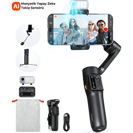 Isteady V3 Yapay Zeka Takip Sensörlü 3 Eksenli Telefon Sabitleyici Gimbal