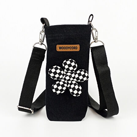 Woodycord El Yapımı 0,5 Litrelik Matara Termos Kılıfı Pofuduk Damalı Çiçekli 