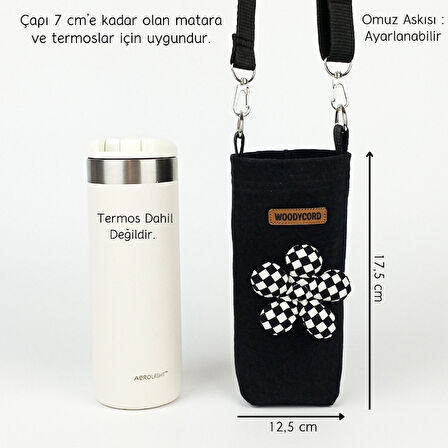 Woodycord El Yapımı 0,5 Litrelik Matara Termos Kılıfı Pofuduk Damalı Çiçekli 