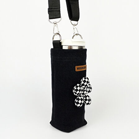 Woodycord El Yapımı 0,5 Litrelik Matara Termos Kılıfı Pofuduk Damalı Çiçekli 