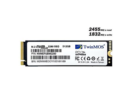 Twinmos NVMeFGBM2280 M2 512 GB M.2 1832 MB/s 2455 MB/s SSD 