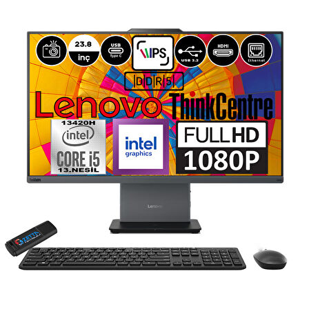 Lenovo Thinkcentre Neo 24 50A Gen5 Intel Core I5 13420H 16GB Ddr5 1tb SSD Windows 11 Pro Intel® UHD Graphics 23.8" Fhd All In One Bilgisayar 12SC000YTRP03 + Zetta Flash Bellek