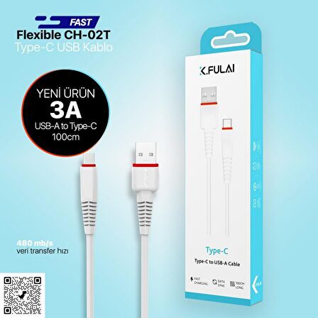 K.Fulai 3A Type-C Hızlı Şarj ve Data Kablosu 1 M Beyaz CH-02T