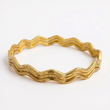 3 Lü, Kare Kesit, Zik Zak, Paslanmaz Ajda Bilezik 161, Çap 60 Mm, Altın Renk