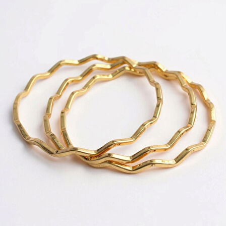 3 Lü, Kare Kesit, Zik Zak, Paslanmaz Ajda Bilezik 161, Çap 60 Mm, Altın Renk