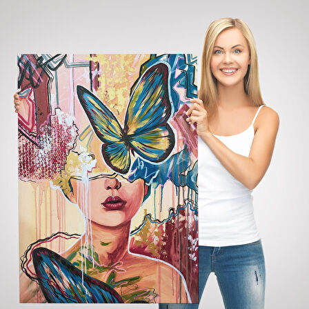 Renlki Sürreal Kadın Portresi Dekoratif Duvar Tablosu-6297