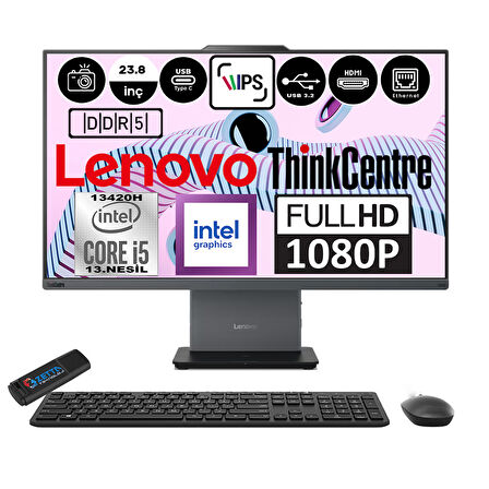 Lenovo Thinkcentre Neo 24 50A Gen5 Intel Core I5 13420H 32GB Ddr5 512GB SSD Windows 11 Home Intel® UHD Graphics 23.8" Fhd All In One Bilgisayar 12SC000QTRH07 + Zetta Flash Bellek