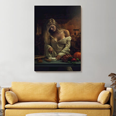 Peynir Kesen Güzel Kadın Dekoratif Duvar Tablosu-6299