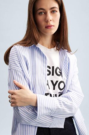Oversize Geniş Kalıp Çizgili Oxford Uzun Kollu Gömlek