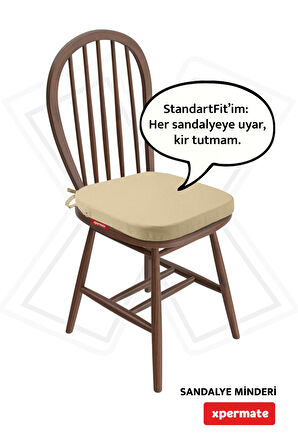 XPERMATE StandartFit Oval Sandalye Minderi Fermuarlı Yıkanabilir Kılıf Bağcıklı Su ve Yağ İtici 42x42x5 Bej