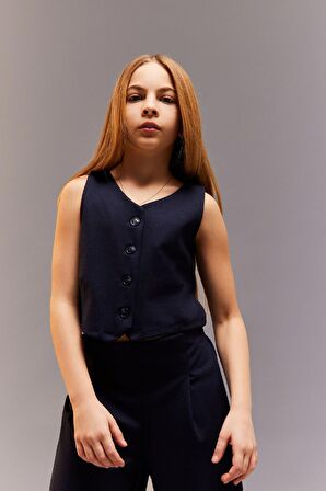 DeFacto Kız Çocuk 2'li Takım Düğmeli Yelek Geniş Bol Paça Pantolon D9486A825SMNV251