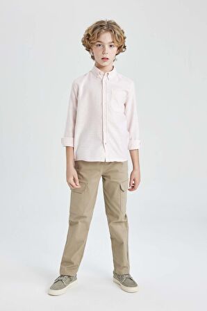 DeFacto Erkek Çocuk Polo Yaka Oxford Basic Düz Uzun Kollu Gömlek B5978A824SMPN681