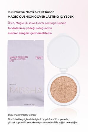 Yüksek Kapatıcı Yarı Mat SPF50+ PA+++ Fondöten İç Yedek 15g Magic Cushion Cover Lasting No.21
