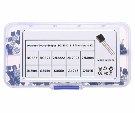 200 Adet Transistör Seti Kutulu 10 Tip Npn Pnp To-92 Bc327 Bc337 Bc517 Bc547 Bc548 Bc549 Bc550