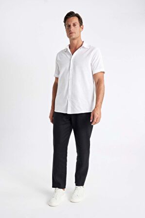 DeFacto %100 Keten Relax Fit Rahat Kesim Düz Paça Yazlık Pantolon C1117AX24SMBK81