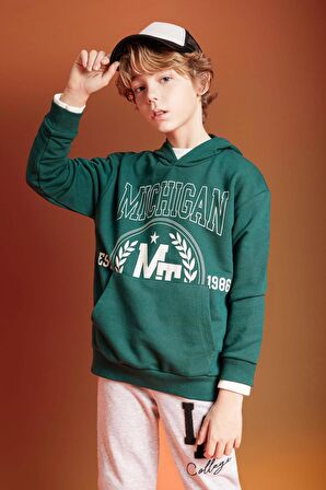DeFacto Erkek Çocuk Oversize Fit Baskılı Kapüşonlu Sweatshirt B6137A824SPGN1116