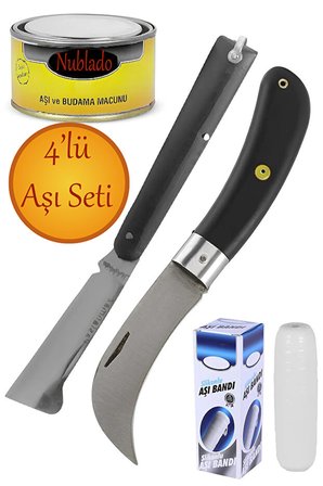 4’lü Aşı Seti Aşı Bıçağı Budama Macunu ve Silikon Aşı Bandı Bahçe Seti MFT