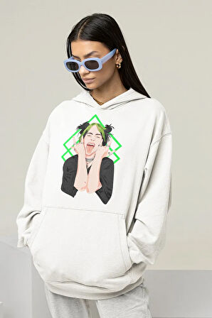 Billie Eilish Baskılı Unisex Oversize Şarkıcı Hoodie