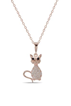 Kedi Tasarım 925 Ayar Gümüş Kadın Rose Kolye