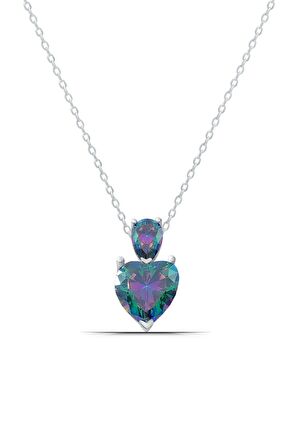 Kalp Tasarım Özel Kesim Lacivert Taşlı 925 Ayar Gümüş Kadın Kolye