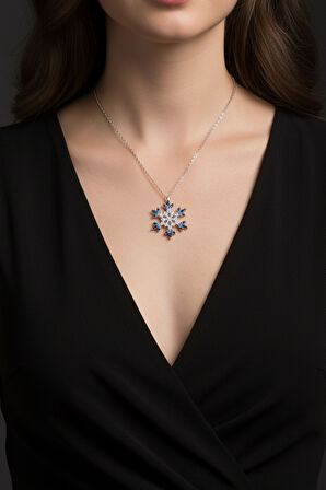 Kar Tanesi Mavi Renk Kolye ve Bileklik 925 Ayar Gümüş Kadın Set